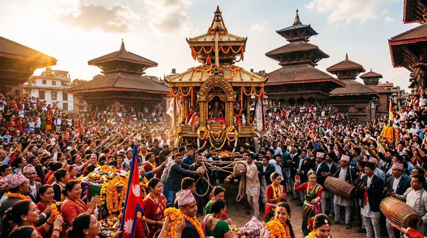 Indra Jatra Chariot in Kathmandu Durbar Square